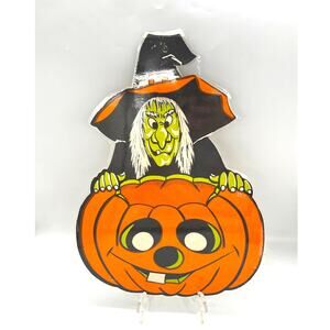 Vintage Eureka USA Halloween Die Cut Pumpkin Witch Decor Sngl Sided 16" x 11.5"